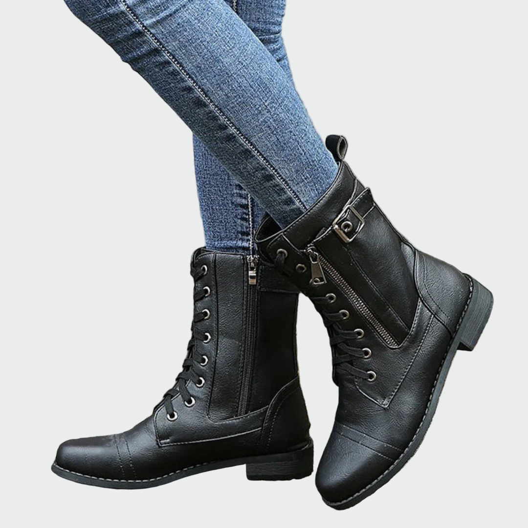 Renata™ | Botas Ortopédicas de Cuero Estilo Militar para Mujer
