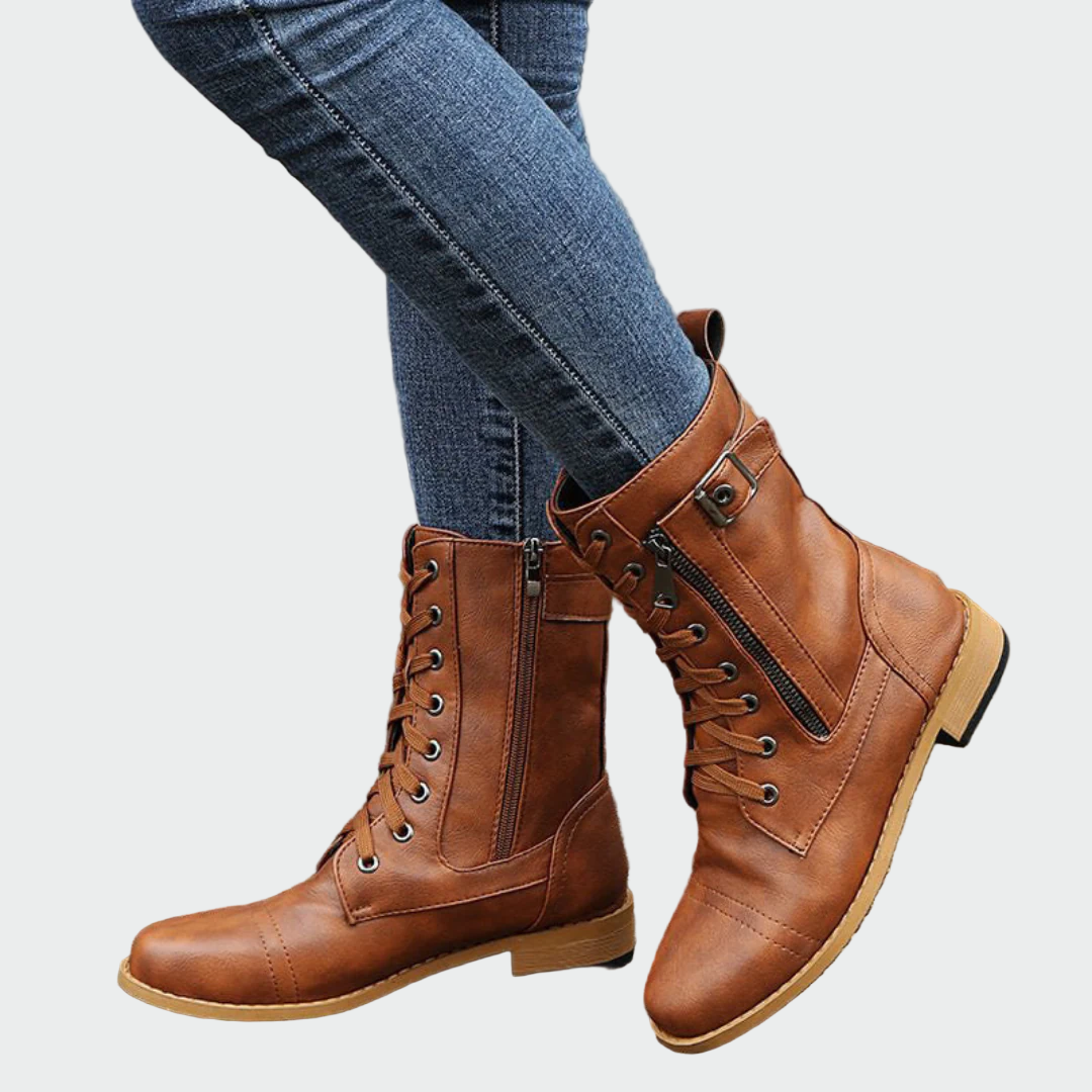 Renata™ | Botas Ortopédicas de Cuero Estilo Militar para Mujer