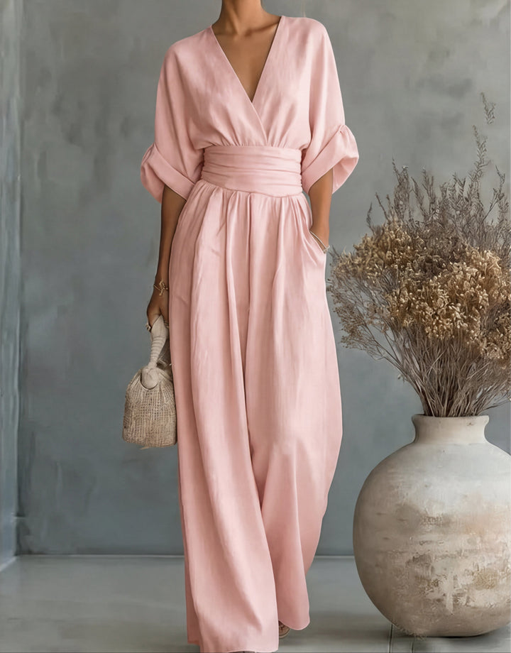 Alessia™ | Mono elegante de escote en V y pierna ancha