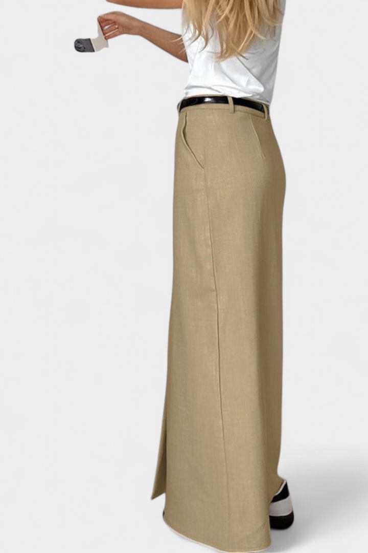 Silvia™ | Falda Larga Elegante con Abertura Frontal y Cintura Alta