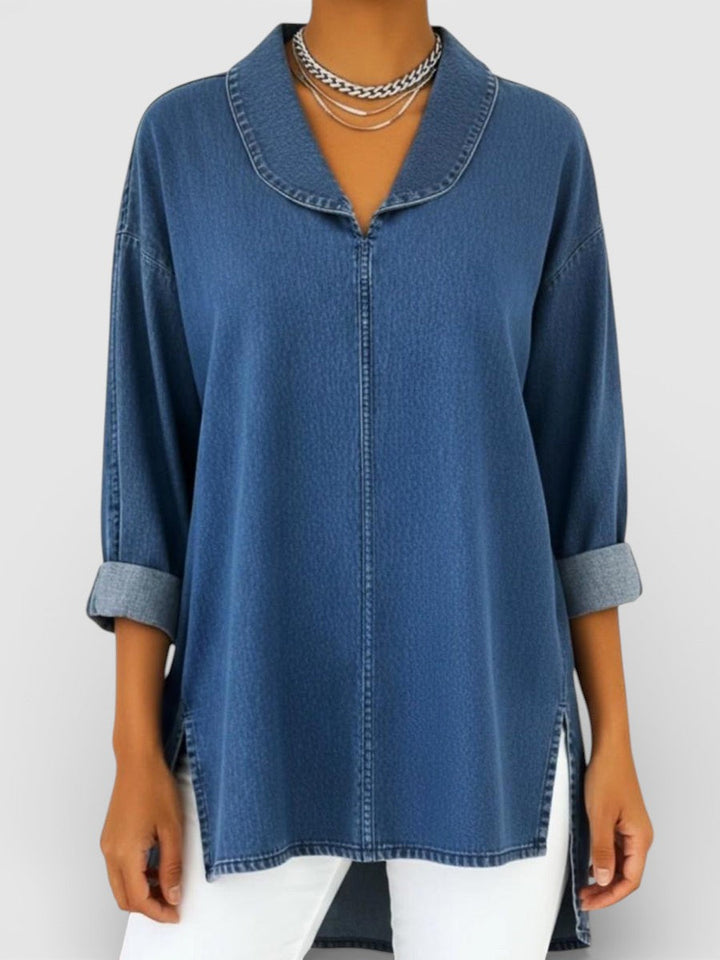 Elvira™ | Blusa vaquera retro con cuello chal